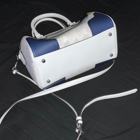 COACH White and Navy Satchel with Green Accent - Picture 4 of 7